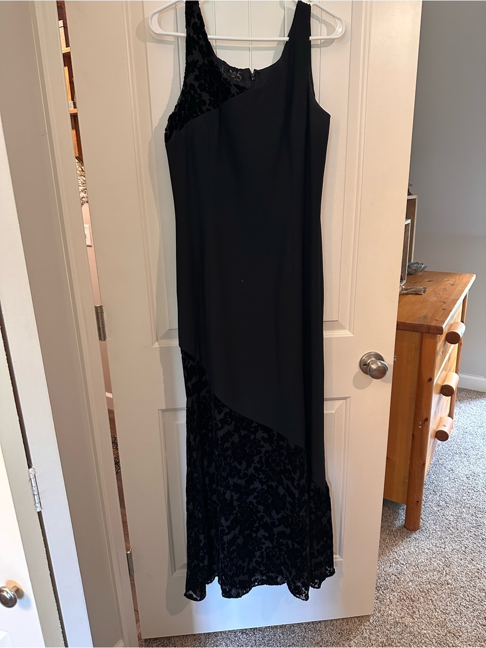 Kenar Black  Maxi Dress with Burnout Velvet Panels